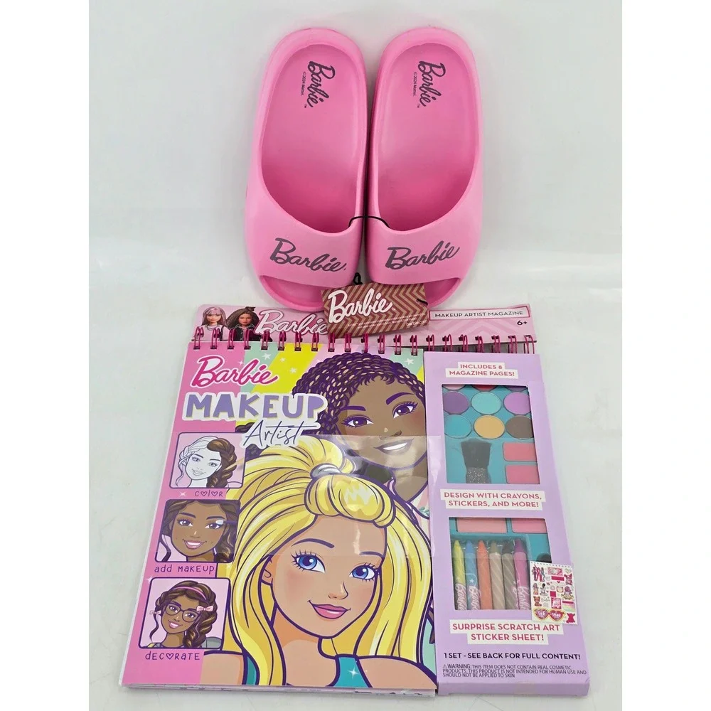Barbie Makeup Artist Magazine and Pink Slides Girls Size 33 Pink Bundle - New